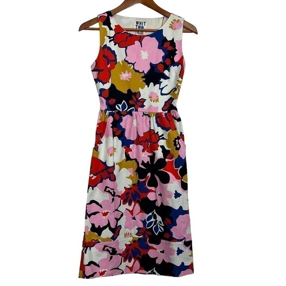 whit Two Dress Floral Sleeveless With Pockets Red Pink White Blue Size 0 - Picture 1 of 11
